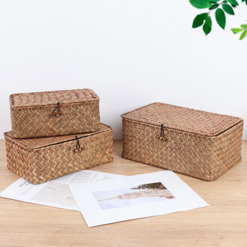 FEIALNDUO Wicker Shelf Baskets with Lid 1