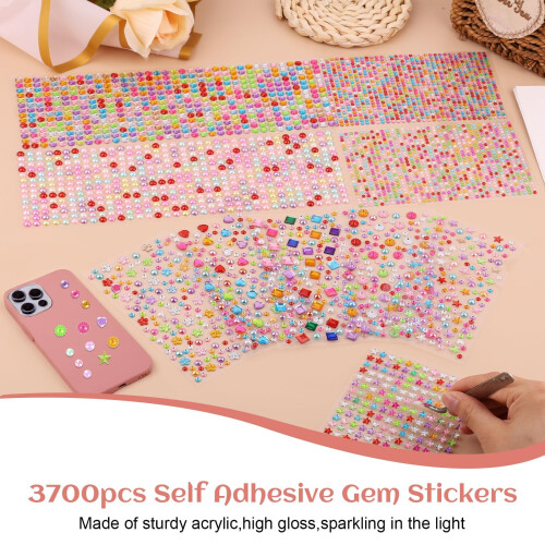 3700pcs Self Adhesive Gem Stickers - Multicoloured Gems for Crafting 1