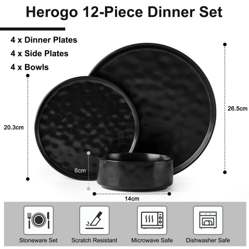 Herogo 12 Piece Dinner Set - Stoneware Dinnerware Sets for 4 People 1
