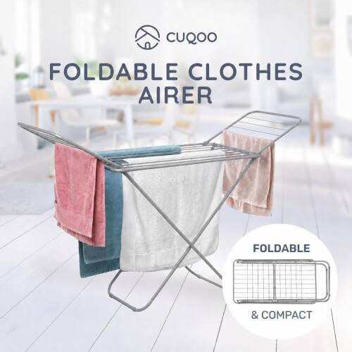 CUQOO Premium Foldable Clothes Airer | 22 Bar Drying Clothes Rack Indoor 1