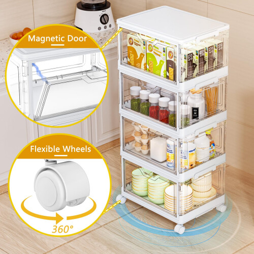 TidyTrove Storage Boxes with Lid - 23L*4 Plastic Storage Box with Front Door, 4 Tier Stackable Boxes, Plastic Drawers 2