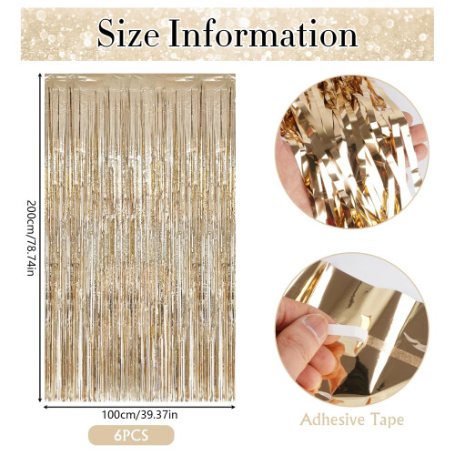 6pcs Foil Curtain - Champagne Gold Tinsel Curtain 1