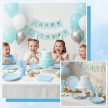 125 Pcs Light Blue Paper Plates and Napkins Set
