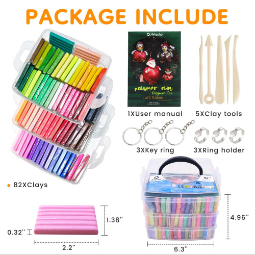 Artecho Polymer Clay Set - 82 Colours Oven Bake Modelling Clay Kit wit 1