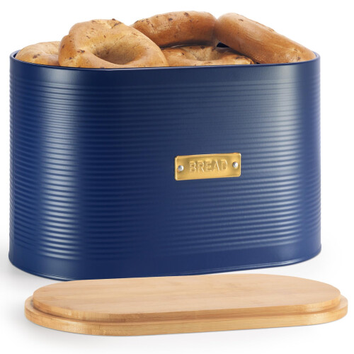 EHC Space Saving Extra Large Bread Box Bin With Wooden Lid 1