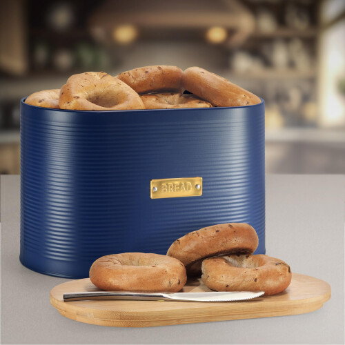 EHC Space Saving Extra Large Bread Box Bin With Wooden Lid 2