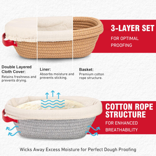 Banneton Proofing Basket - 2 x 10" Oval Round Sourdough Bread Proving 1