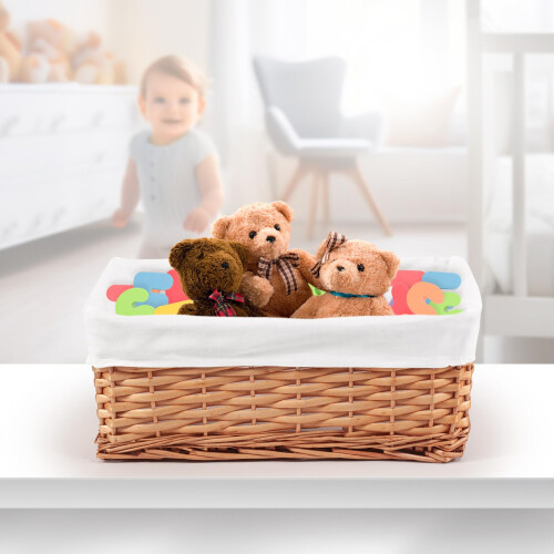 Woodluv Brown Wicker Storage Basket W/Off White Cloth Lining Xmas Hamper - Medium 2