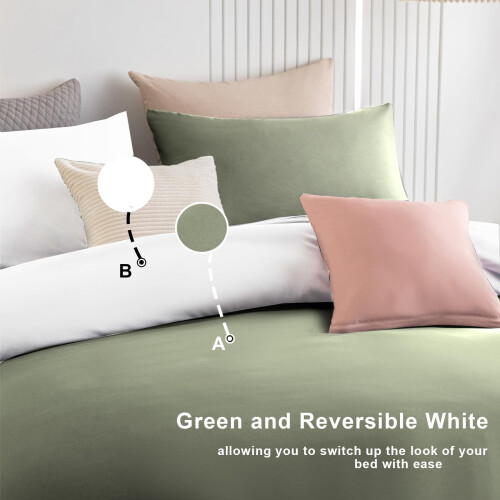 Soifox Superking Duvets Sets Sage Green and White 1