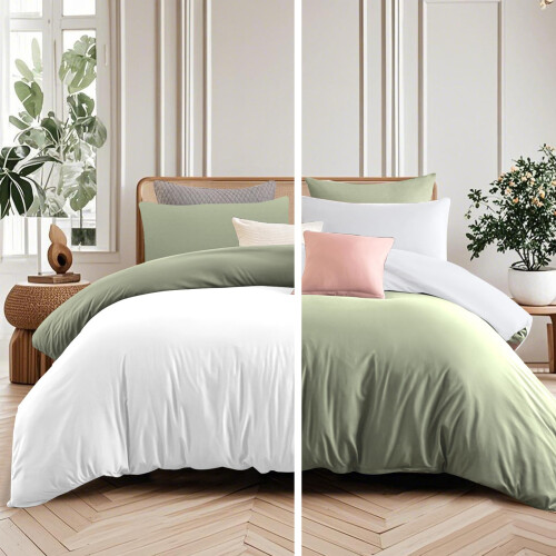 Soifox Superking Duvets Sets Sage Green and White 2