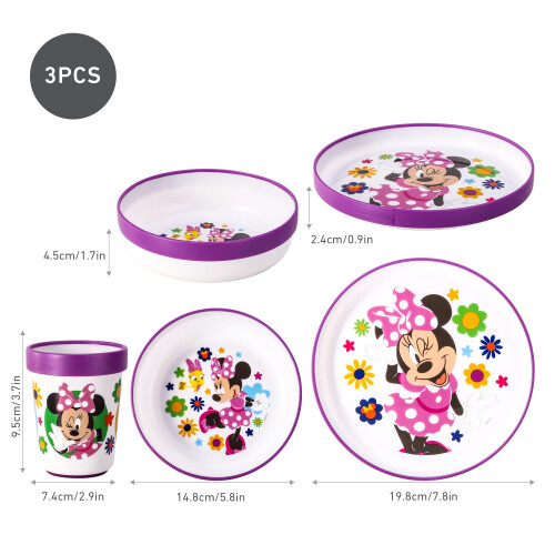 Minnie Mouse 3pcs Reusable Bicolor Premium Kids Dinner Tableware Set 1