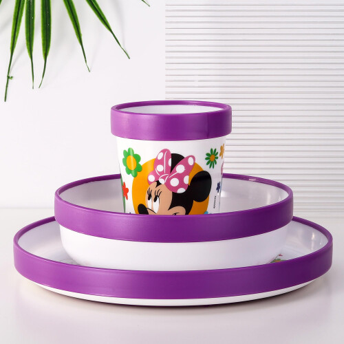 Minnie Mouse 3pcs Reusable Bicolor Premium Kids Dinner Tableware Set 2