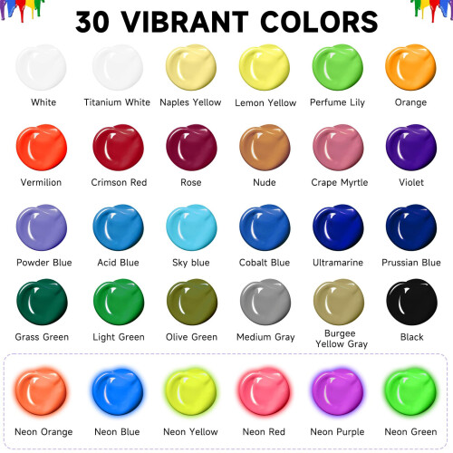 ARTKUNST Acrylic Paint Set - Paints 30 Colors x 36 ml 1