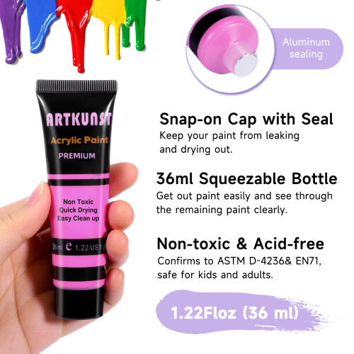 ARTKUNST Acrylic Paint Set - Paints 30 Colors x 36 ml 2