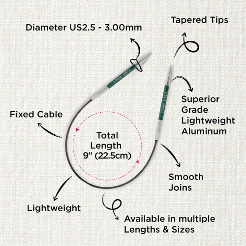 KnitPro Zing Fixed Circular Needles 9" (22.5cm) | 3.00mm 2