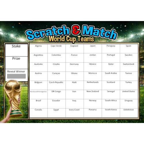 World Cup 2026 Fundraising Scratchcard - A4 Scratch Card Team Draw 1