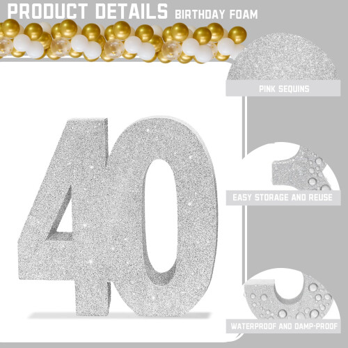 Number 40 Glitter Table Decoration Centrepiece Silver 2