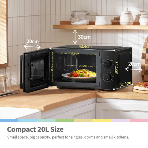 COMFEE' 20L Compact Microwave - 700W Black Solo Manual Microwave with 1