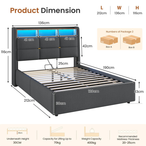 DICTAC Small Double Ottoman Bed Frame with Hydraulic Storage 1