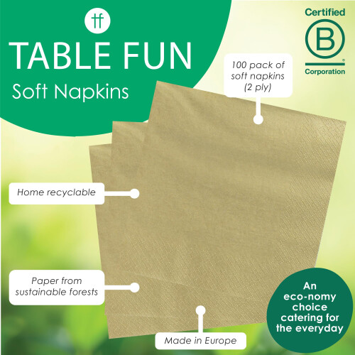Table Fun 100 x Soft Gold Paper Napkins - 2ply 33cm 1