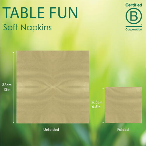 Table Fun 100 x Soft Gold Paper Napkins - 2ply 33cm 2