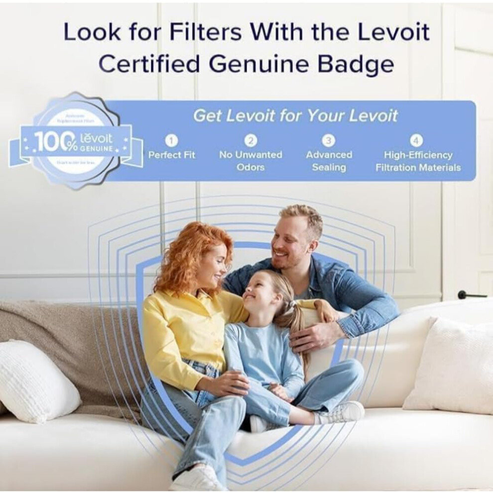 Levoit Lv-H128-Rf Genuine Air Purifier Replacement 3-In-1 Pre, Hepa, Activated Carbon, 3-Stage Filtration System, White, Suitable For Lv-H128