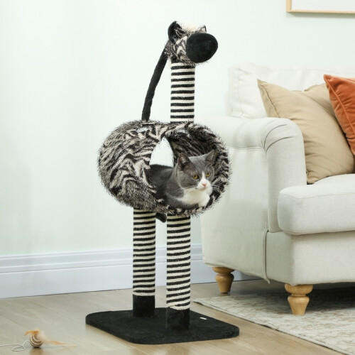 Árvore para gatos com design de zebra, túnel e postes para arranhar. 1
