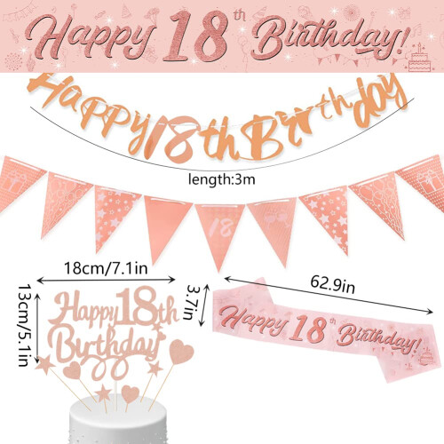 DEARLIVES 18th Birthday Decorations Include Rose Gold Happy 18th 2