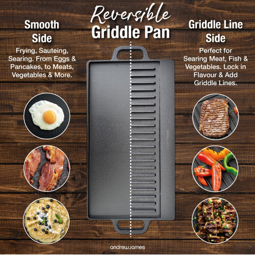 Andrew James Reversible Cast Iron Griddle Pan with Enamel Coating 2