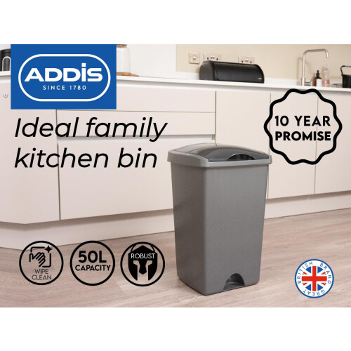 Addis Addis 50ltr Lift Up Flat top Kitchen Waste Trash Complete Bin 1