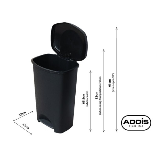 Addis Addis 50 Litre Pedal Bin - Durable Plastic Kitchen Rubbish Bin with Ea 2