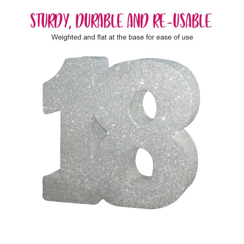 Number 18 Glitter Table Decoration Silver - Table Centrepiece 1