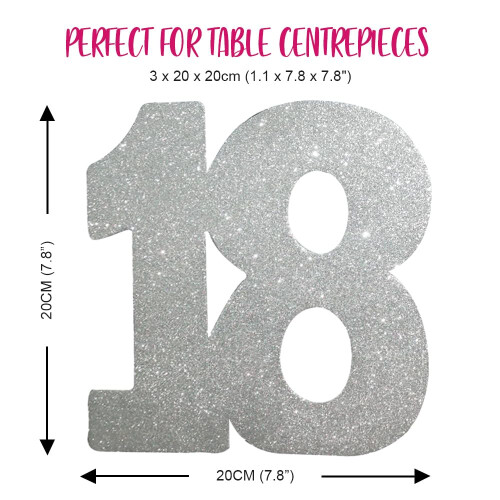 Number 18 Glitter Table Decoration Silver - Table Centrepiece 2