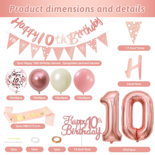 10th Birthday Decorations Retro Pink Rose Gold 1