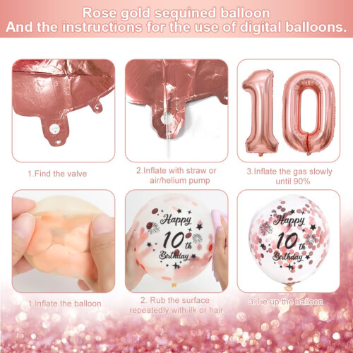 10th Birthday Decorations Retro Pink Rose Gold 2
