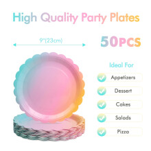 PARTY GO 50Pcs Rainbow Paper Plates 9" 23cm