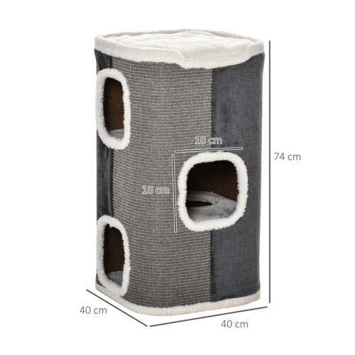 Griffoir à trois niveaux pour chat, gris et blanc 2
