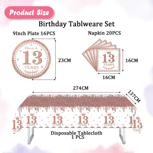 37Pcs 13th Birthday Tableware Set Rose and Gold 1