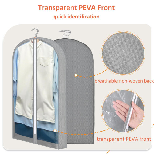 4 Pack Garment Bags 40" with 4" Gusset, Clothes Covers, Grey 2