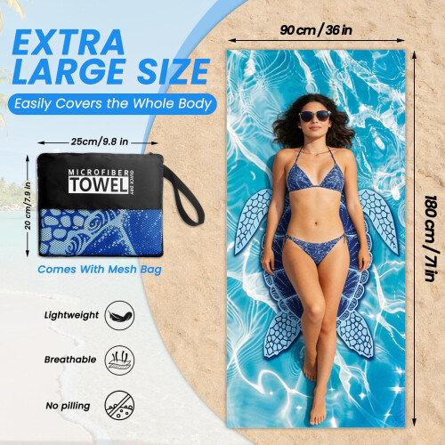 Microfibre Beach Towels for Adults - 2 Pack 180x90cm Microfibre Towel 1