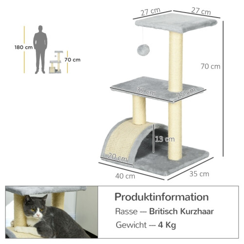Torre para Gatos com Bolas de Pelúcia e Arranhador, Cinza 1