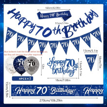 Happy 70th Birthday Decorations for Men - Navy Blue Silver Banners