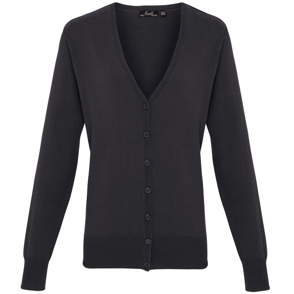 (22, Charcoal) Premier Womens/Ladies Button Through Long Sleeve V-neck Knitted Cardigan
