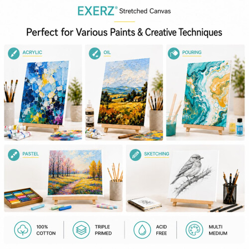 Exerz 24x30cm Pre Stretched Canvas 5 Pack 280gsm Cotton Painting 2