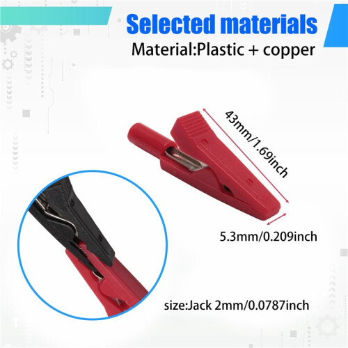 2X Insulated Alligator Clip Connector Clamp Testing Probe Red+Black 2