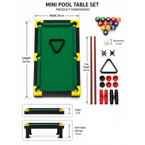 Kids Mini Pool Table Snooker Game Set with Cues 1