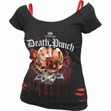 (XL, Black) 5FDP - ASSASSIN - 2in1 Red Ripped Top Black