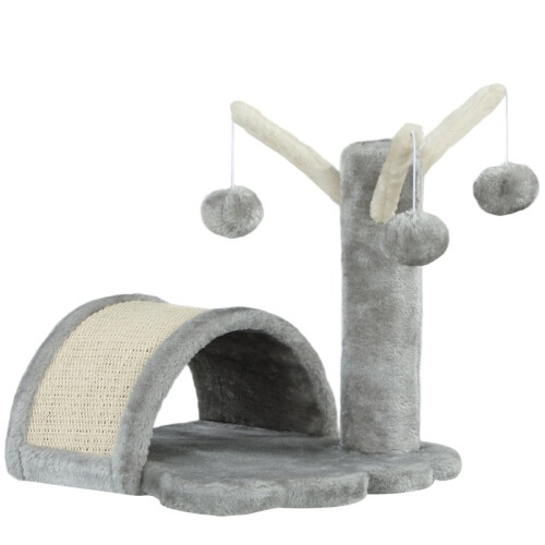 Torre pequena para gatos com toca e bolas de brincar, cinza claro 1