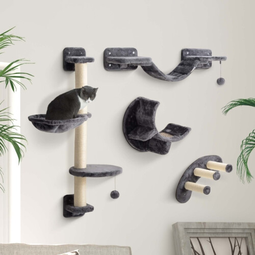 Parete da arrampicata per gatti in quattro pezzi con amaca e ponte 1