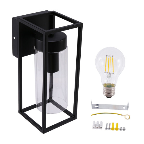 LED Rectangular Outdoor Wall Light Clear Metal Lantern Garden Wall Lamp(Include Bulb)White Light 2